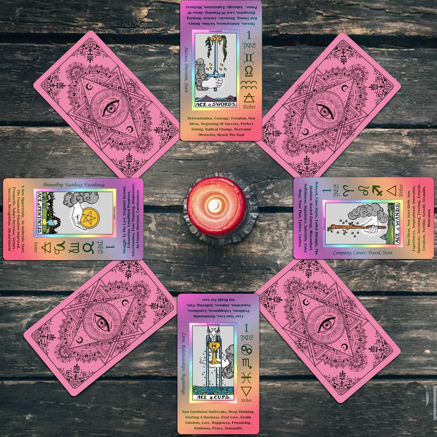 Smoostart Pink Tarot Cards For Beginners With Meanings On Them, Surface Laser Cards Holographic Tarot With Guide Book, Tarot Cards Deck With Keywords