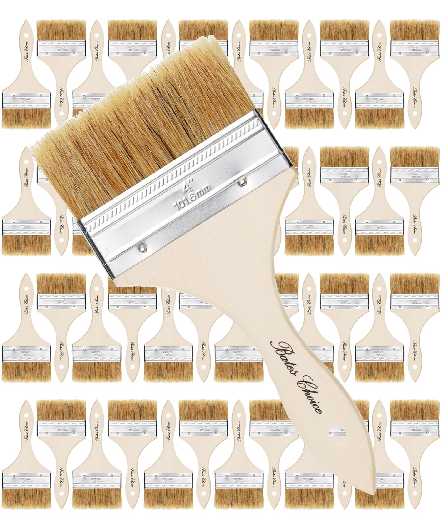 Bates- Chip Paint Brushes for Painting, 4 Inch, 48 Pack, Wood Handle, Natural Bristle Paint Brush