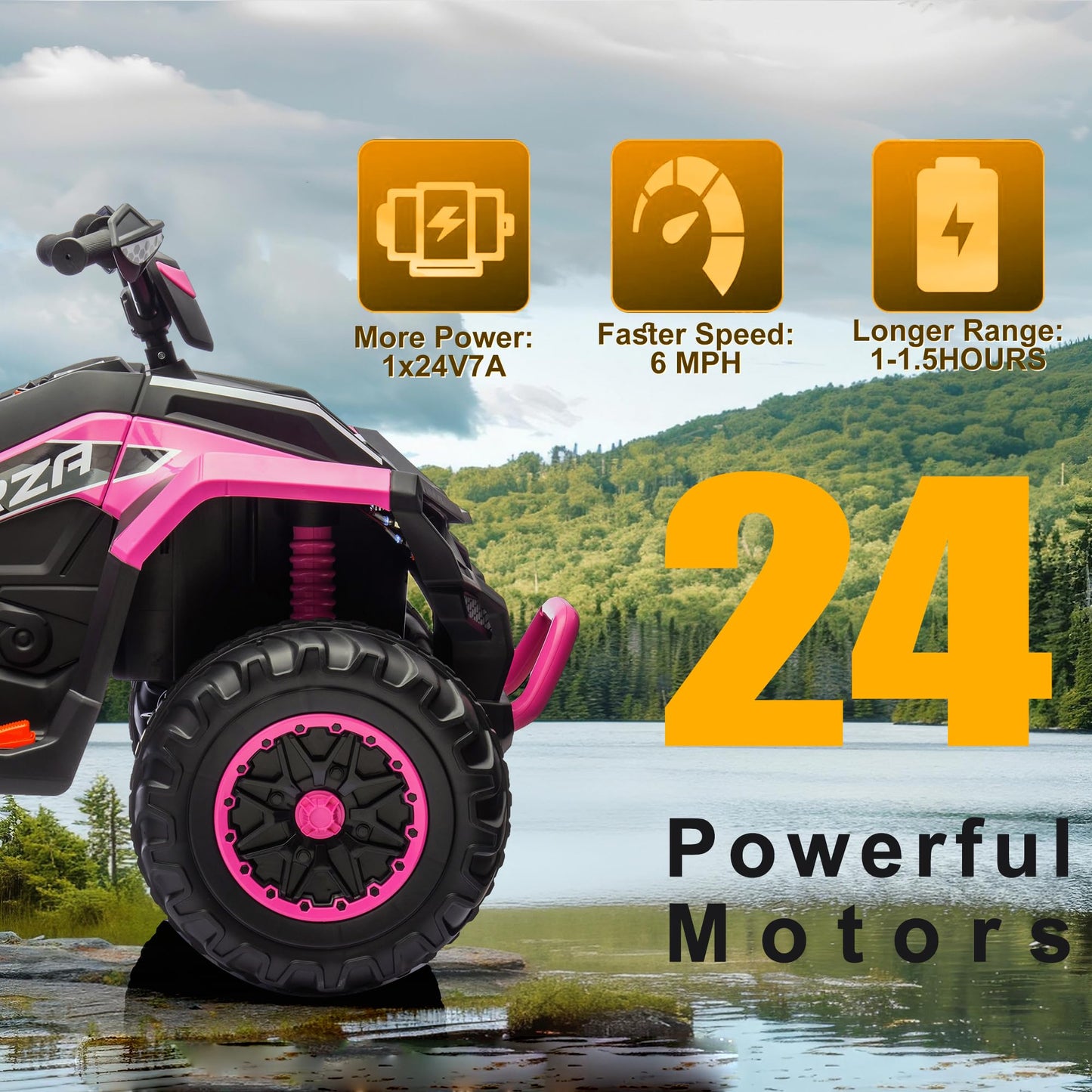Kids ATV 4 Wheeler, 24V 4WD Electric ATV Ride On Toy for Big Kid w/ 2-Seater, 4x200W Motor, 6Mph Max Speed - Pink