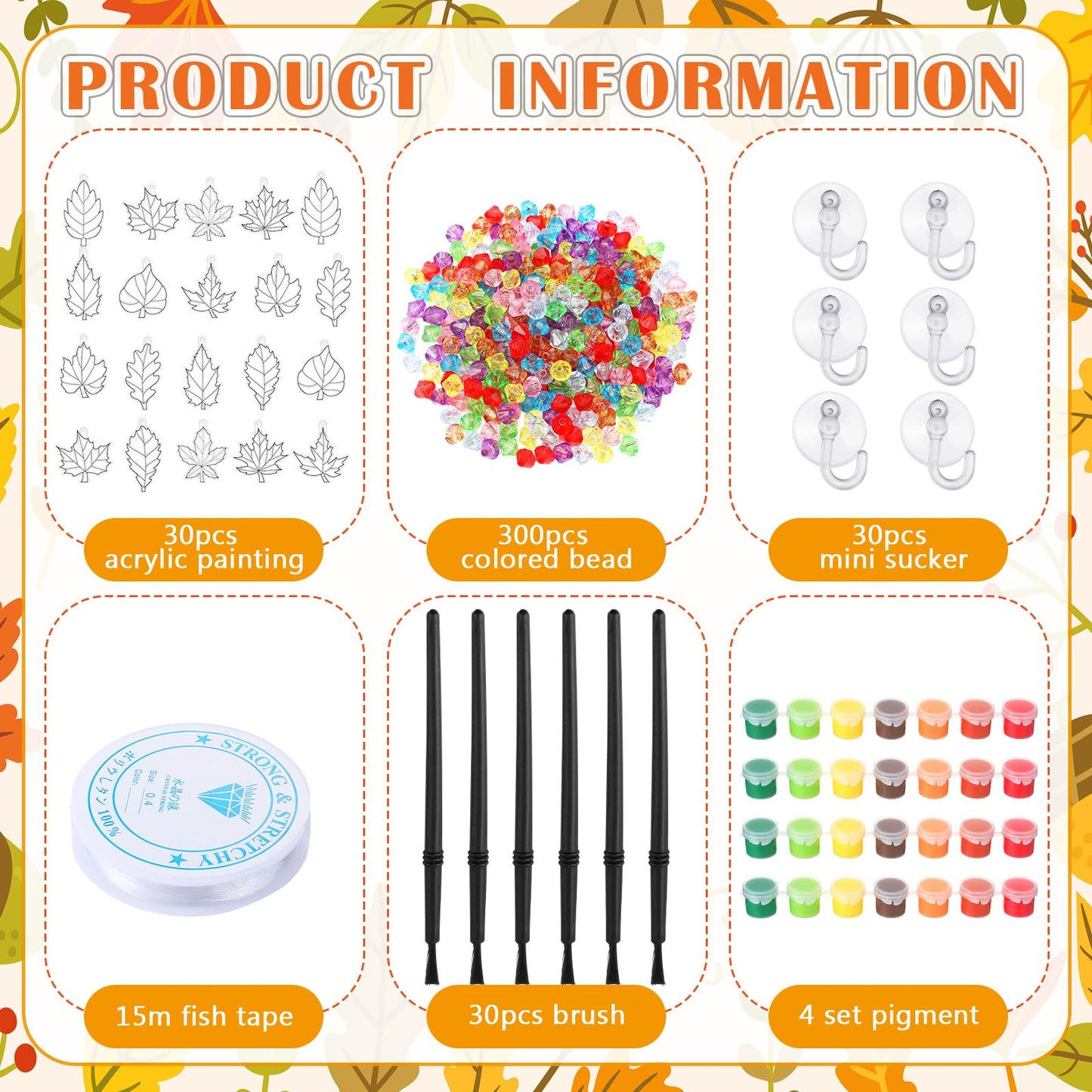 Beeveer Fall Leaf Suncatchers Art Kits - 30 Sets DIY Window Ornaments, 3.74 inches, Multicolor, Model GRE-Beeveer-4587