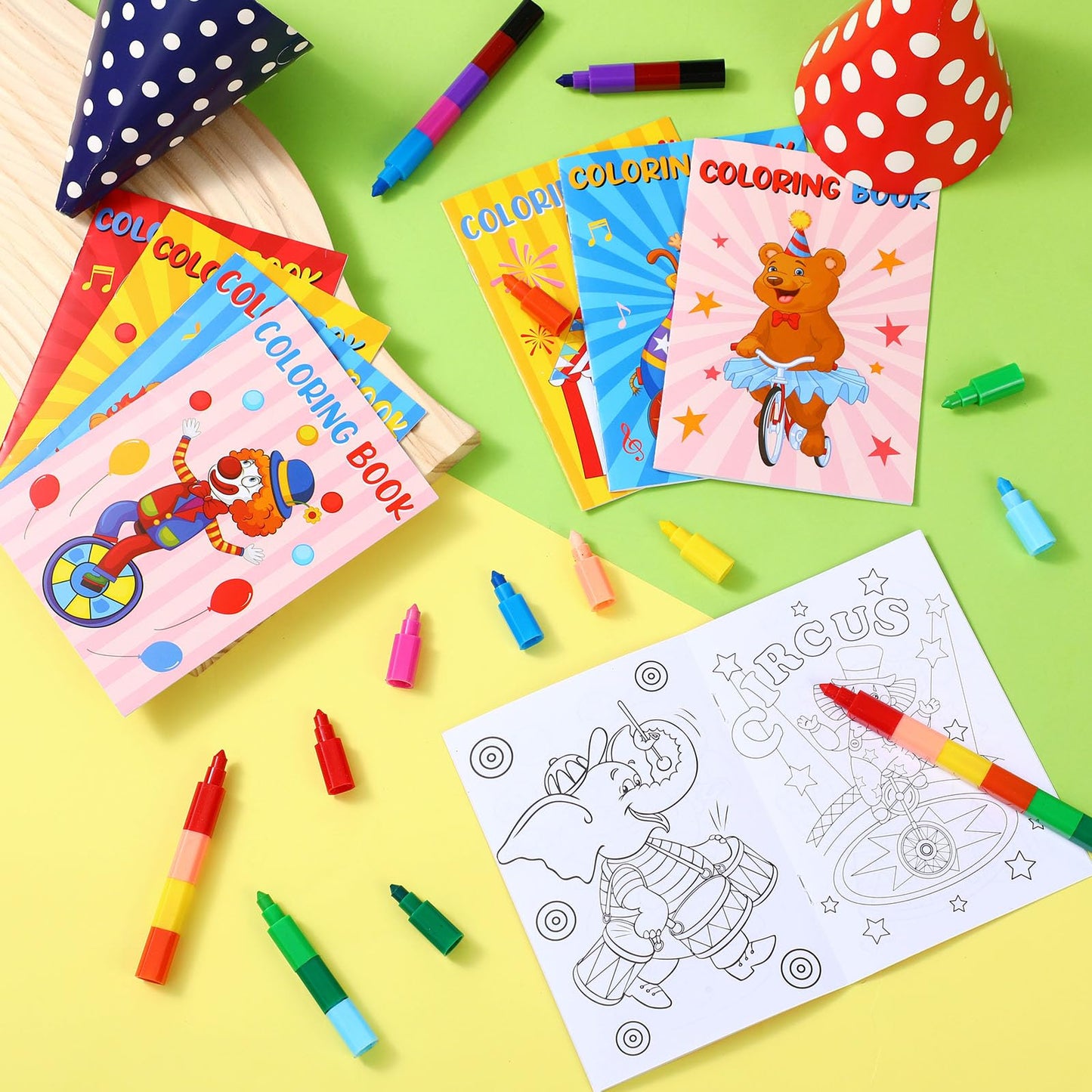 Funrous 48 Pcs Coloring Books with Stackable Crayons Firefighter Summer Circus Party Favors Coloring Pages Drawing Booklet Party