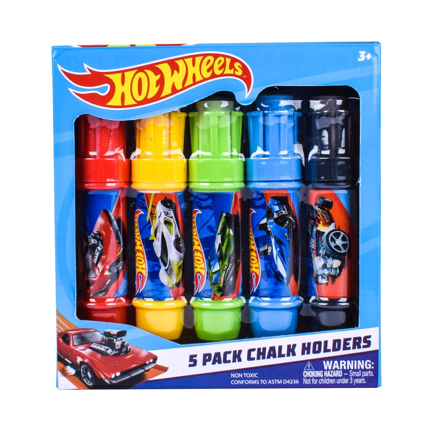 Sunny Days Entertainment Hot Wheels Jumbo Chalk Holders | 5 Chalk Sticks with Holders for Kids | Sidewalk Chalk for Toddlers