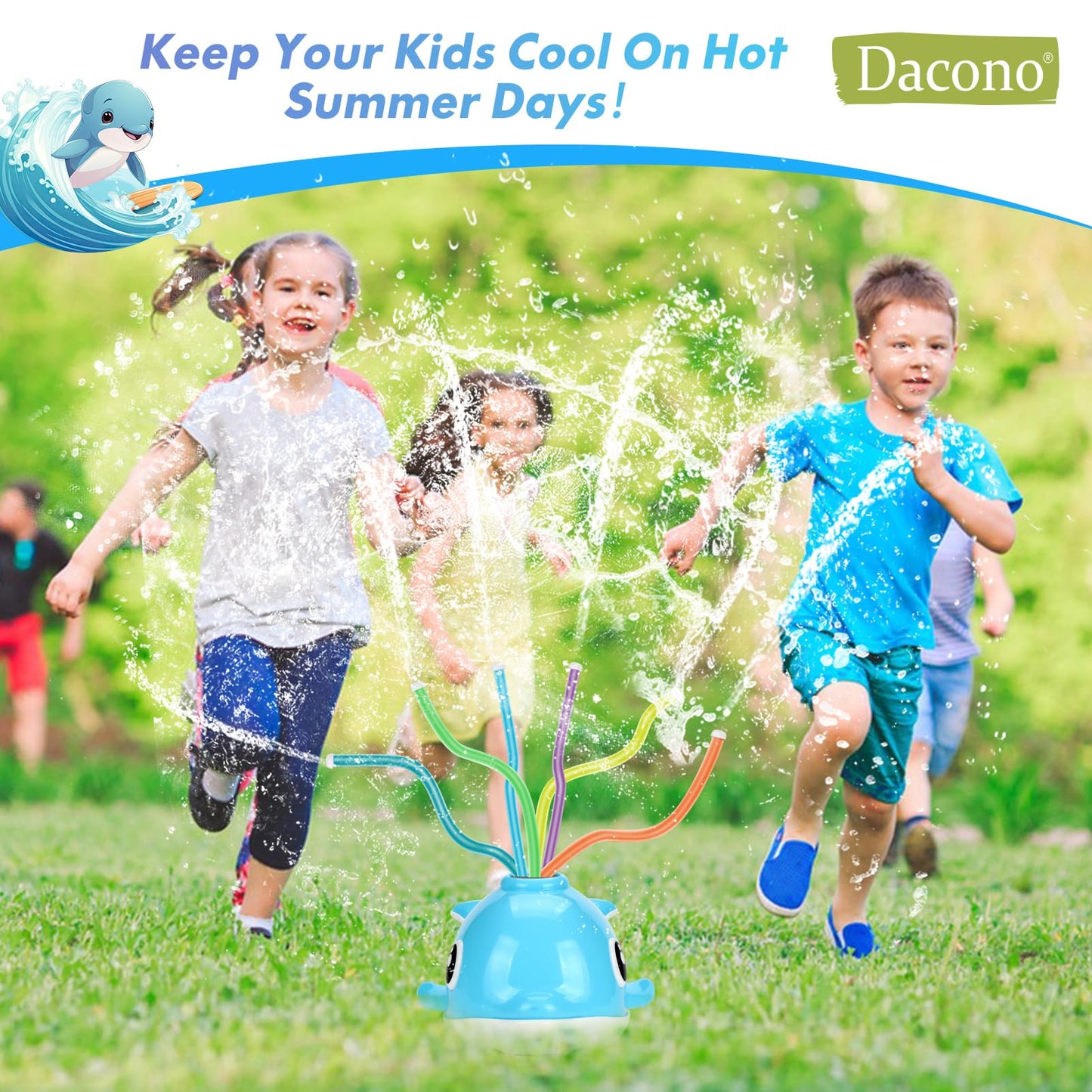 Dacono Dolphin Water Sprinkler Toy For Kids - Outdoor Summer Sprinkler With Wiggling Tubes, Ideal For Garden And Lawn - Perfect
