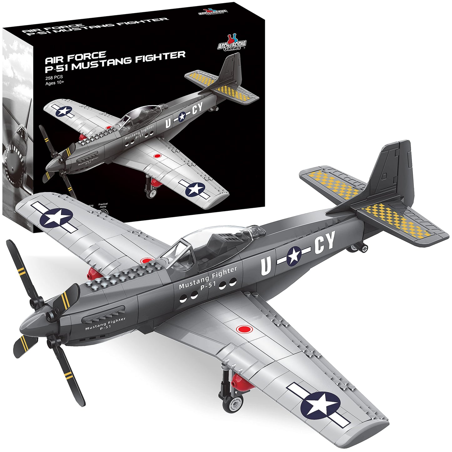 Apostrophe Games WW2 P-51 Mustang Fighter Plane Building Block Set - 258 -Pcs Building Toys Set - Plane Toy for Kids Older Than 