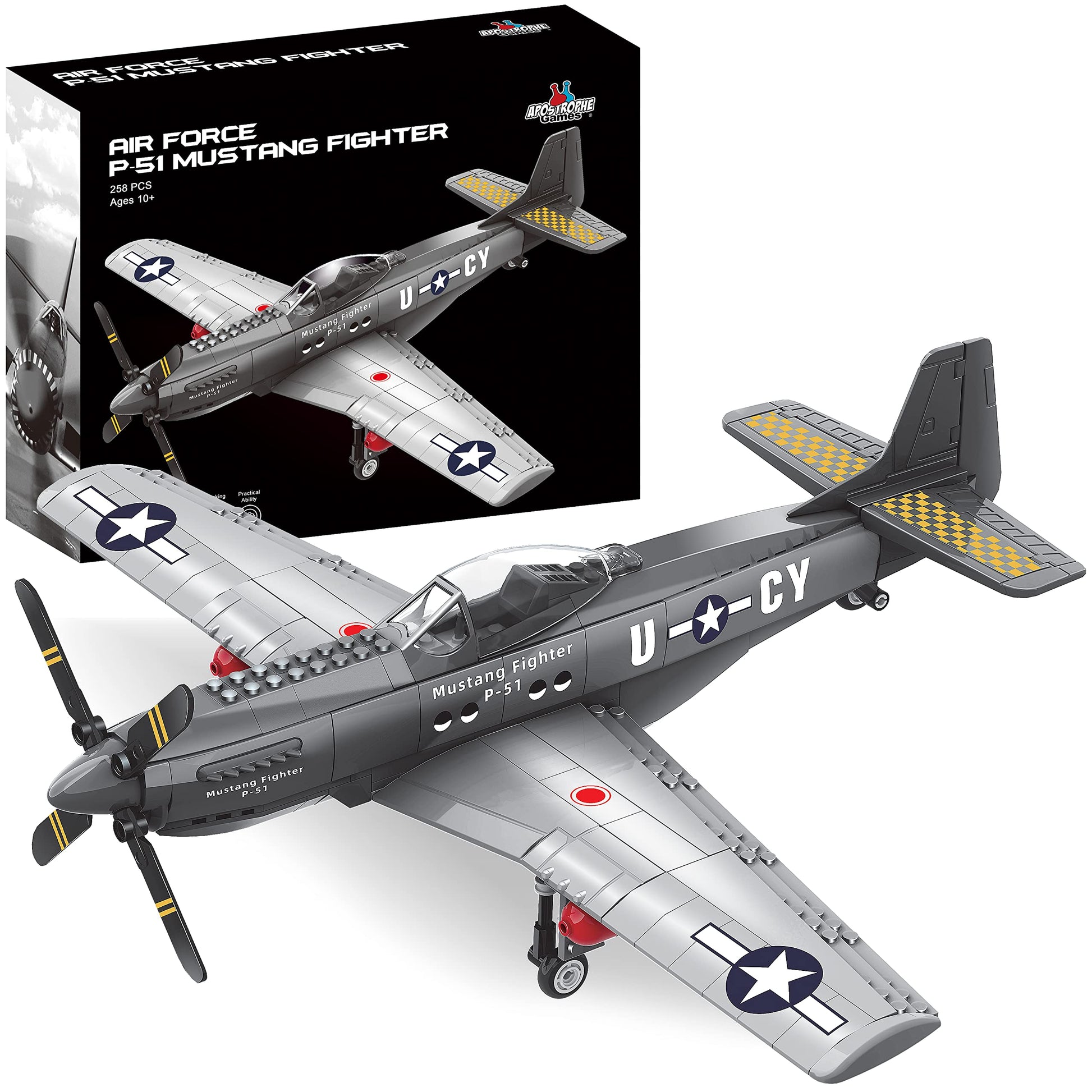 Apostrophe Games WW2 P-51 Mustang Fighter Plane Building Block Set - 258 -Pcs Building Toys Set - Plane Toy for Kids Older Than 