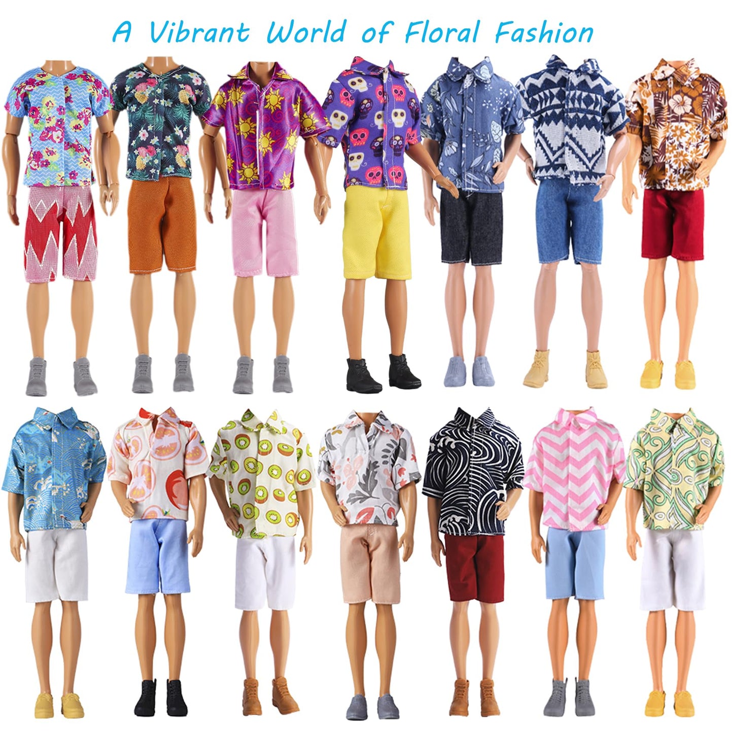 E-TING 10-Item Boy Doll Outfit Pack - 5 Casual Wear Sets + 5 Shoes, Polyester, Random Styles