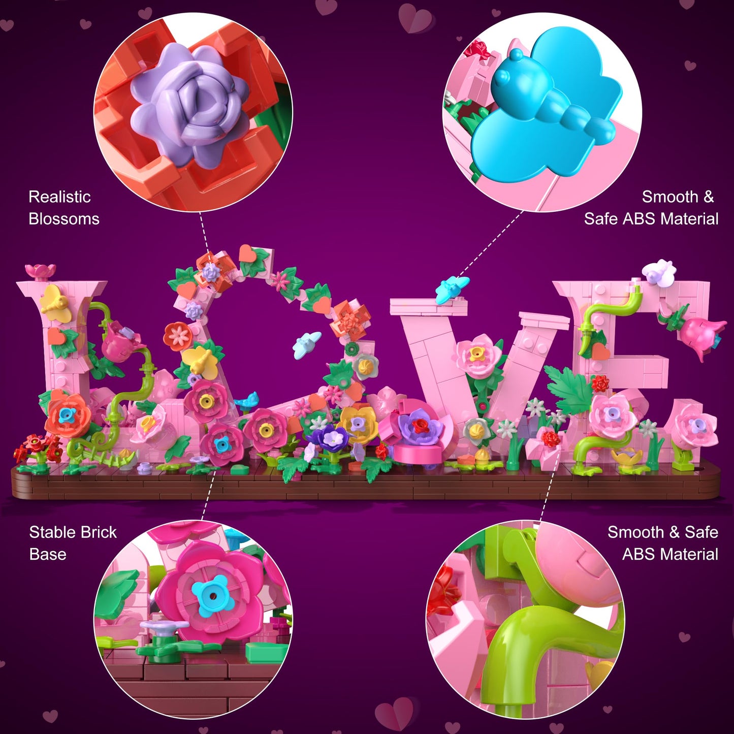 Booyuer Flower Building Set for Love, 791PCS DIY Romantic Floral Brick Kit, Graduation Gift, School Desk Decor, Room Decoration,