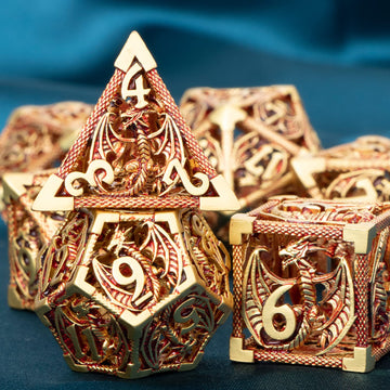 ARUOHHA Hollow DND Metal Dice Set Dungeons and Dragons Dice RPG Role Playing Games, D+D Golden Red Polyhedral Dice D20 D12 D10 D