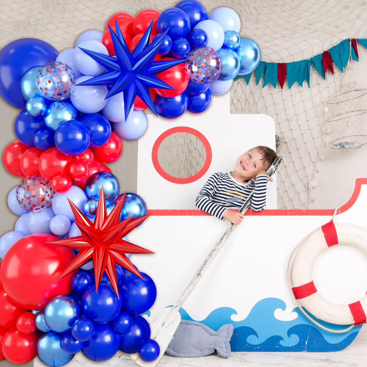 Biapian Red And Blue Balloon Garland Arch Kit, 111 Pcs Red Blue Confetti Balloons Baby Blue Metallic Blue Latex Balloons Foil St