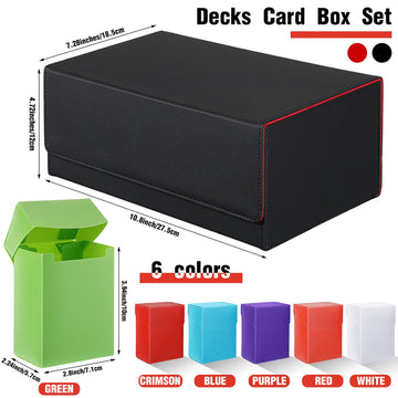 Yexiya 7 Pcs Deck Card Boxes, 1 Leather Deck Storage Box With 6 Plastic Deck Card Cases Playing Cards Box(Black, Red)