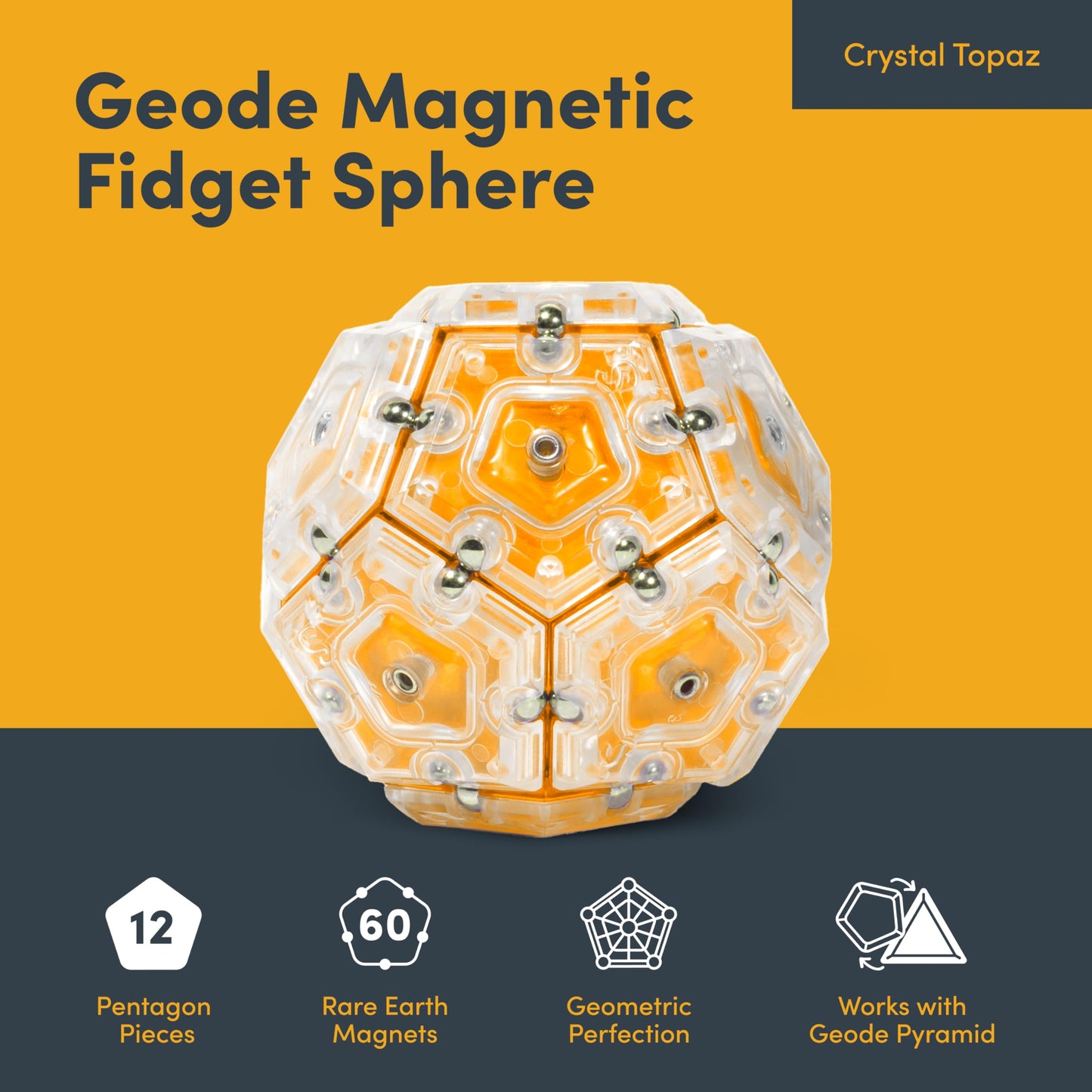 Speks Geode Magnetic Fidget Toy | Sensory Desk Toy For Adults & Teens 14+ | Stress Relief Gift | Sphere, Topaz