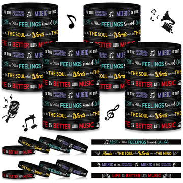 Landical 100 Pcs Music Silicone Bracelets Bulk Rubber Wristband with Inspirational Quote and Piano Notes Music Gifts Musical Eve
