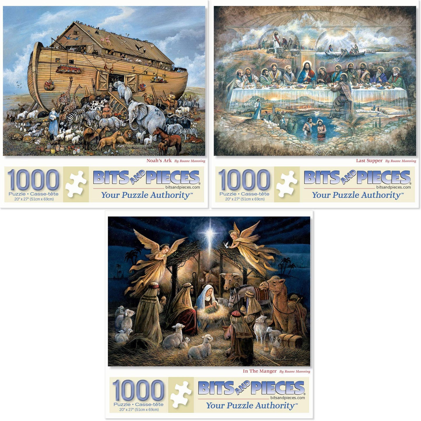 Bits And Pieces - Value Set Of Three (3) 1000 Piece Jigsaw Puzzles For Adults By Artist Ruane Manning - Each Puzzle Measures 20'