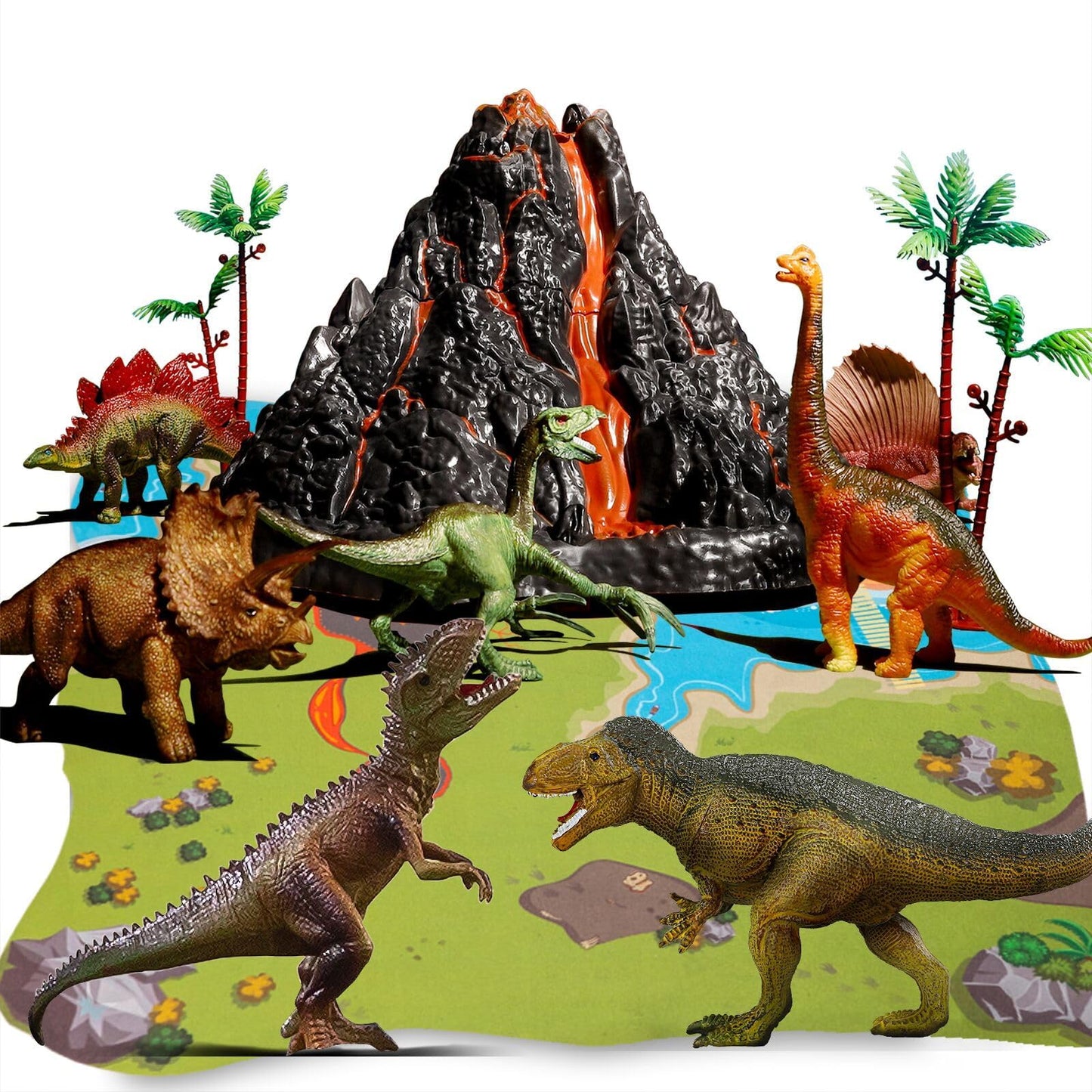 Toysxyin Volcanic Eruption Dinosaur Dinosaur Toys With Simulation Volcano For Kids 3-12 Years, Realistic Dino Figures & Large Pl