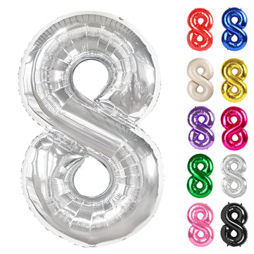 Silver Number 8 Balloon 40 Inch, 8 Balloon Number, 8Th Birthday Decorations, Silver Party Supplies For Boys Girls