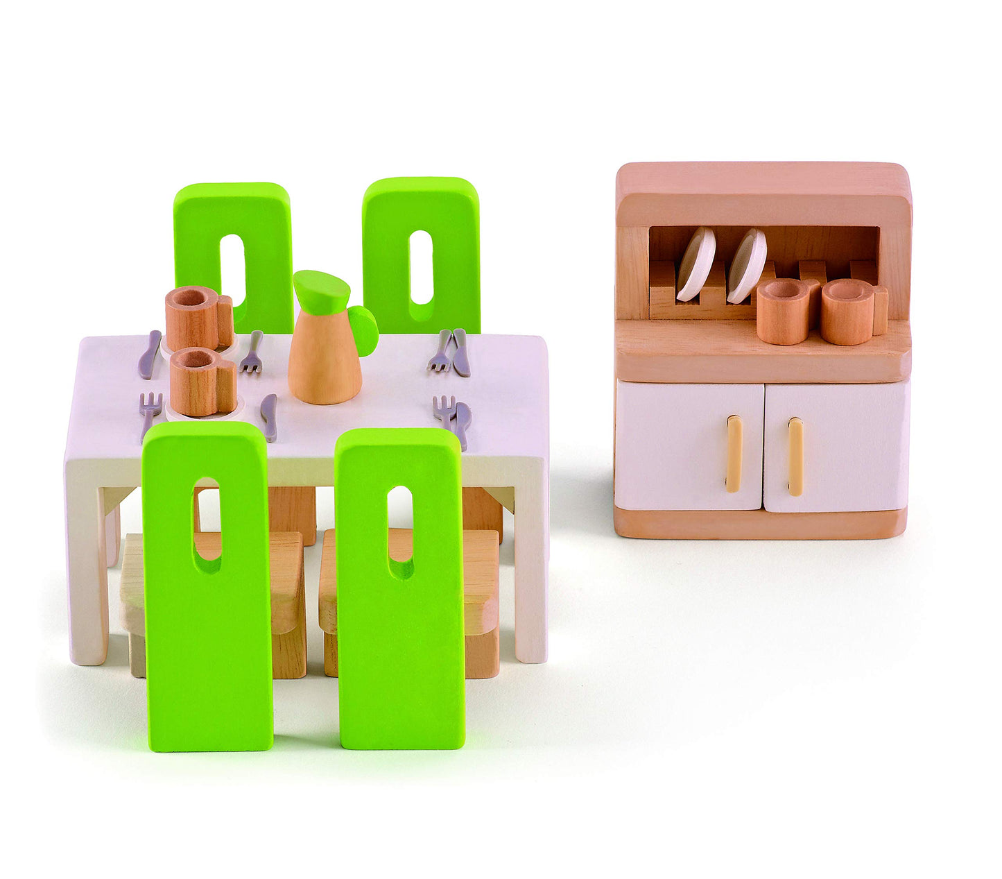 Hape Wooden Doll House Furniture Dining Room Set With Accessories| 1:12 Scales Miniature Dollhouse Furniture
