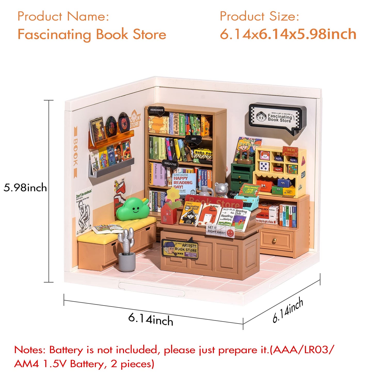 Robotime Diy Miniature House Kit - 1:24 Scale Realistic Store Kit With Led Light - Tiny Model Mini House Kit With Furniture Best Birthday Gift
