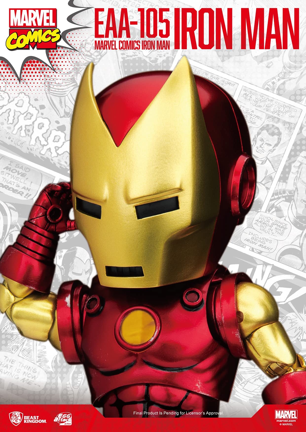 Beast Kingdom Marvel Comics Classic Iron Man EAA-105 Action Figure, Multicolor, PVC Material