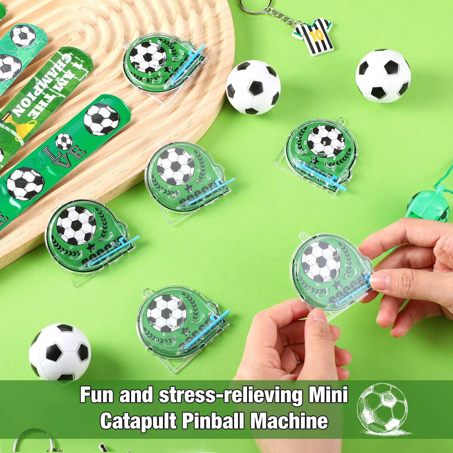 Saypacck 197 Pcs Soccer Party Favors with Ball Bracelets Mini Pinball Mini Bubble Wands Straws Keychains Badges Stickers Stamps
