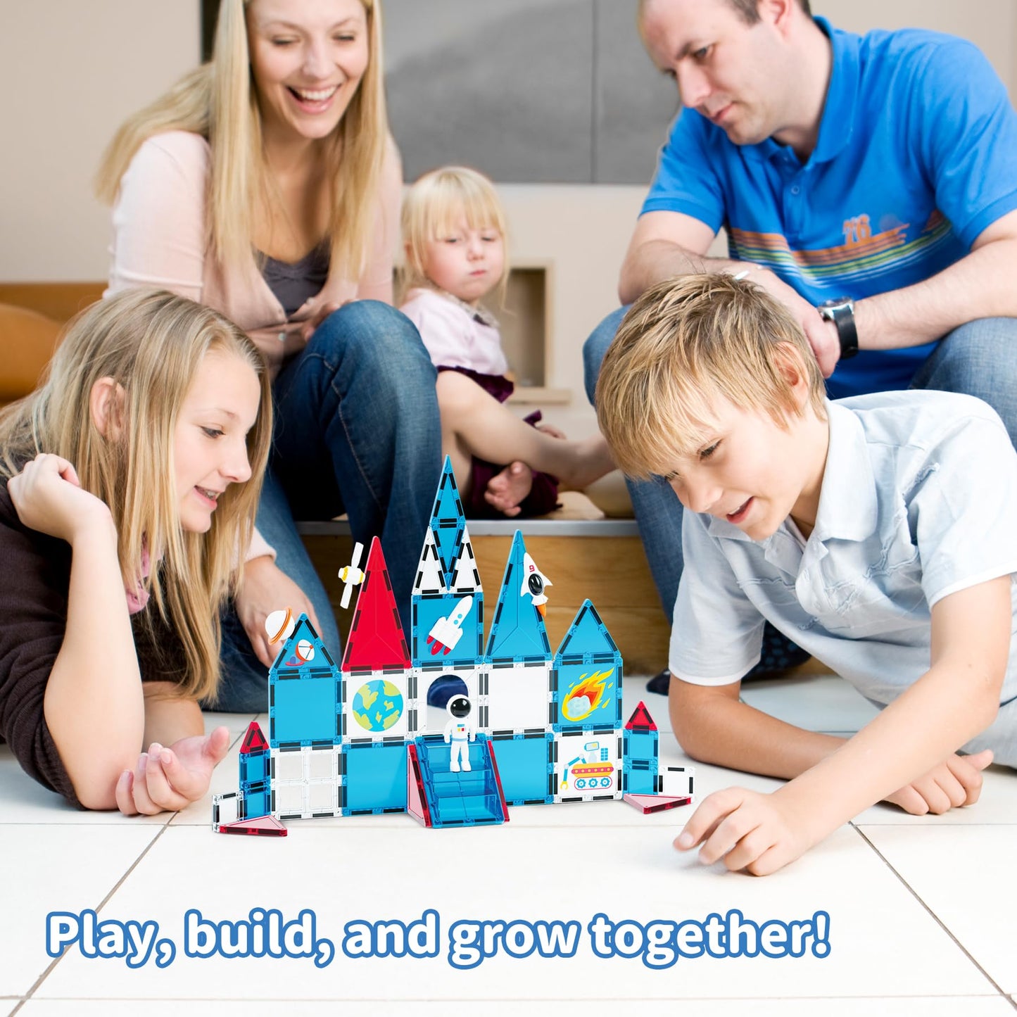 MENYORD Space Exploration Magnetic Tiles (39PCS) STEM Building Set with Rocket & Astronaut Preschool Learning Building Set for Ages 3-8  for Boys Girls (Satellite  Spaceship)