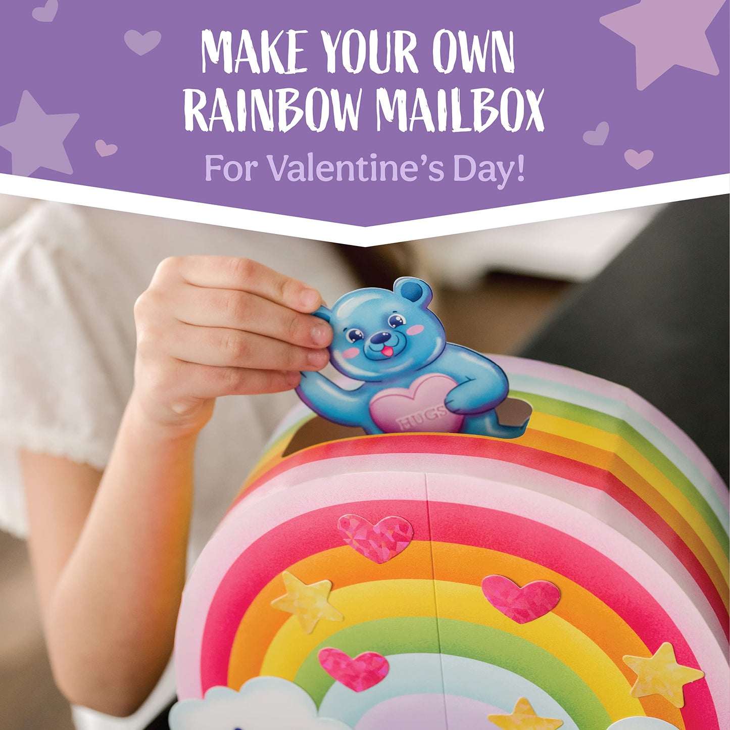 Peaceable Kingdom Valentines Box for Kids, Valentines Day Box Kit for Valentines Cards for Kids Classroom - Rainbow Mailbox Kit