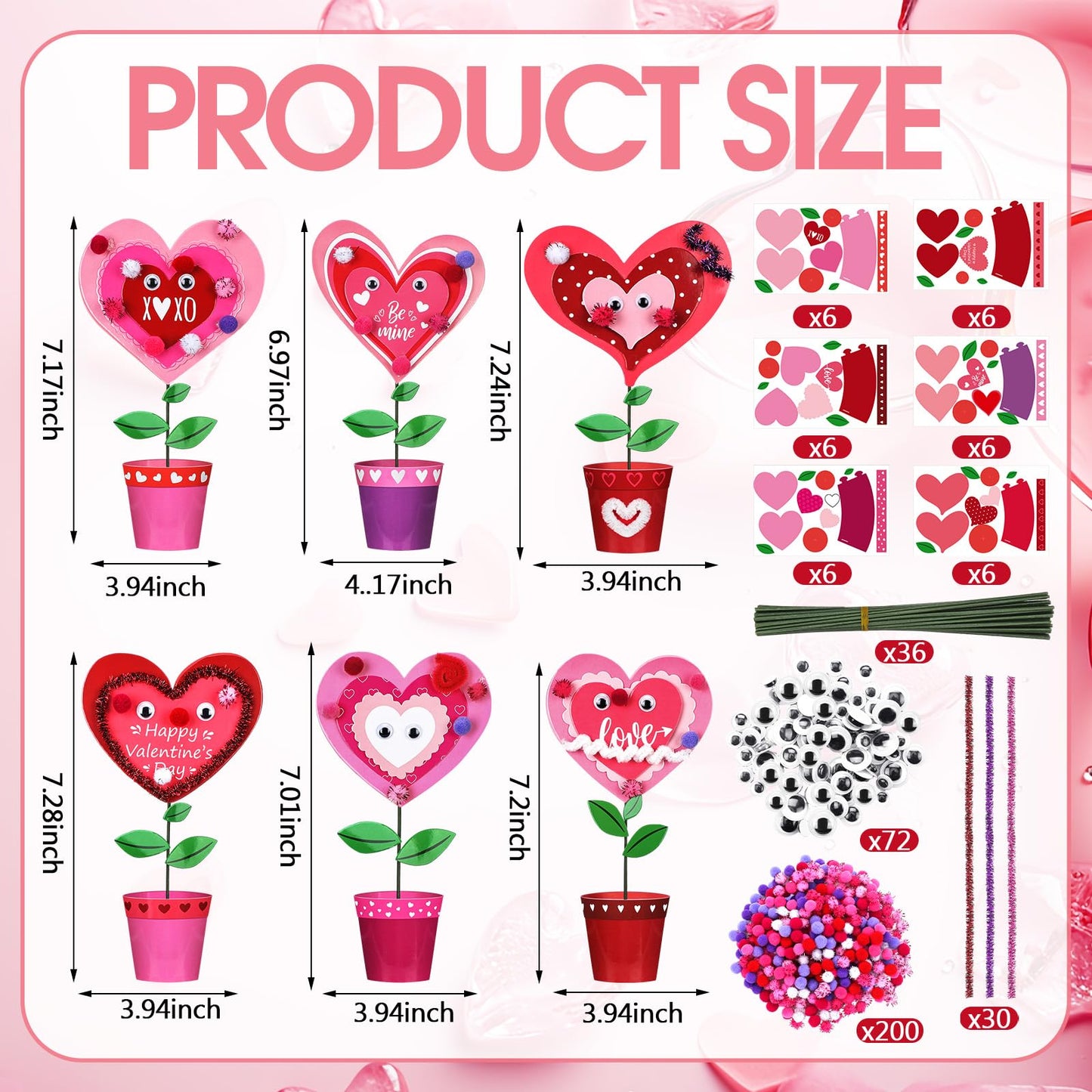 VioraWhite 36 Set Valentines Day Flower Pot Craft Kit Make Your Own Standing Flowers Heart Flowers Pot Crafts DIY Paper Flower