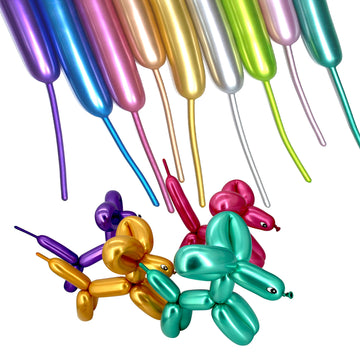Hykjnbw Metallic Long Balloons For Balloon Animals, Chrome 260 Balloons Art Kit For Twisting, Skinny Modeling Balloons Supplies
