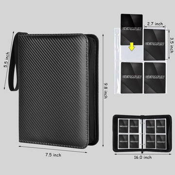 GERMUN 4 Pocket Card Binder  enhanced Zip Trading Card Binder  400 Double Sided Pocket PU Card Collection Binder  Collector Card Album  Card Folder for MTG  TCG  Sports Cards  Game Cards (Black)