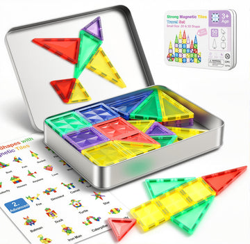 50Pcs Small & Strong Magnetic Tiles Travel Set,Magnet Building Blocks With Metal Case, Montessori Stem Toy For Kids Ages 3+, Por
