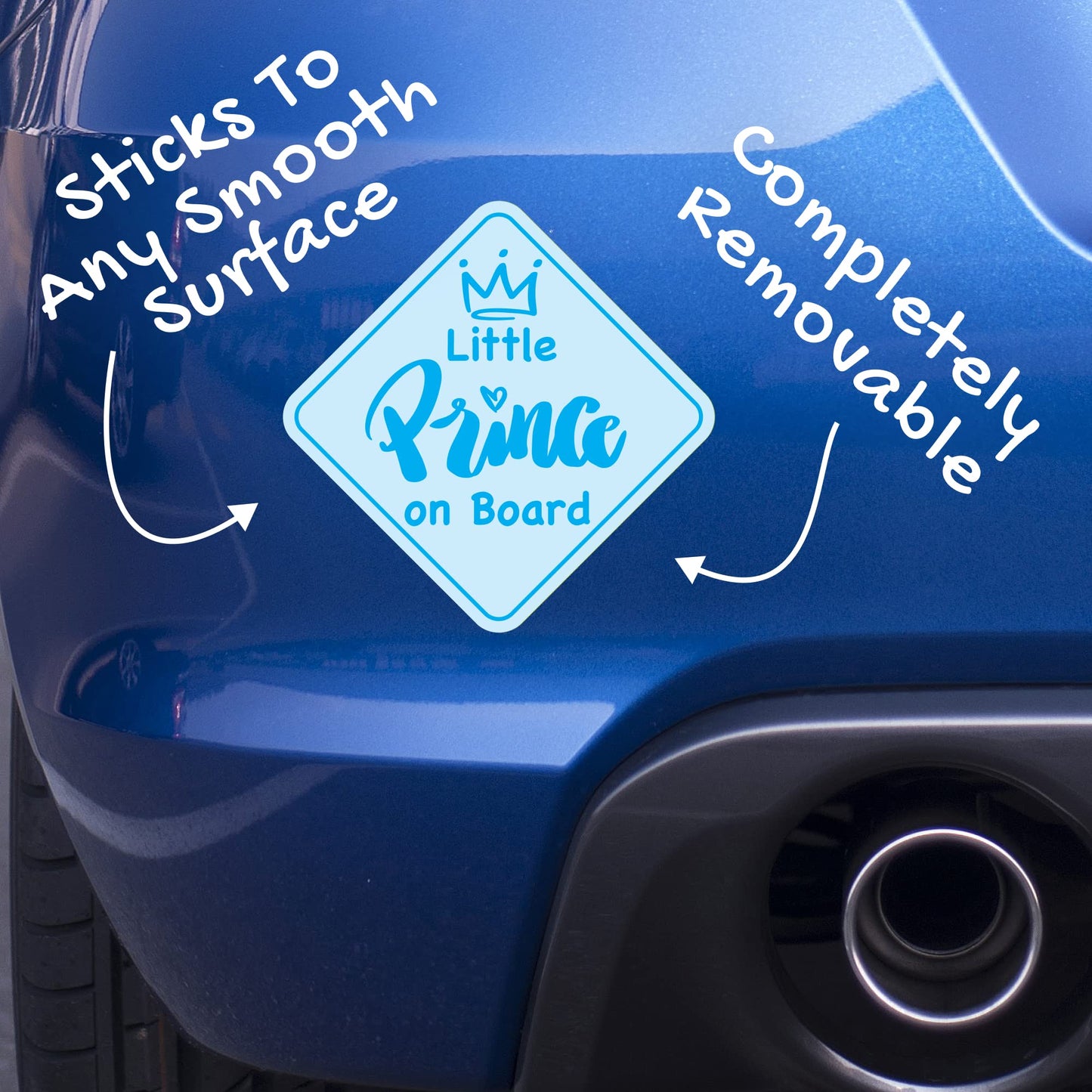 Stickios Prince On Board Car Stickers for Boys (2-Pack) - Paint-Safe, Removable, Non-Magnetic Baby Safety Signs for Cars & Windo