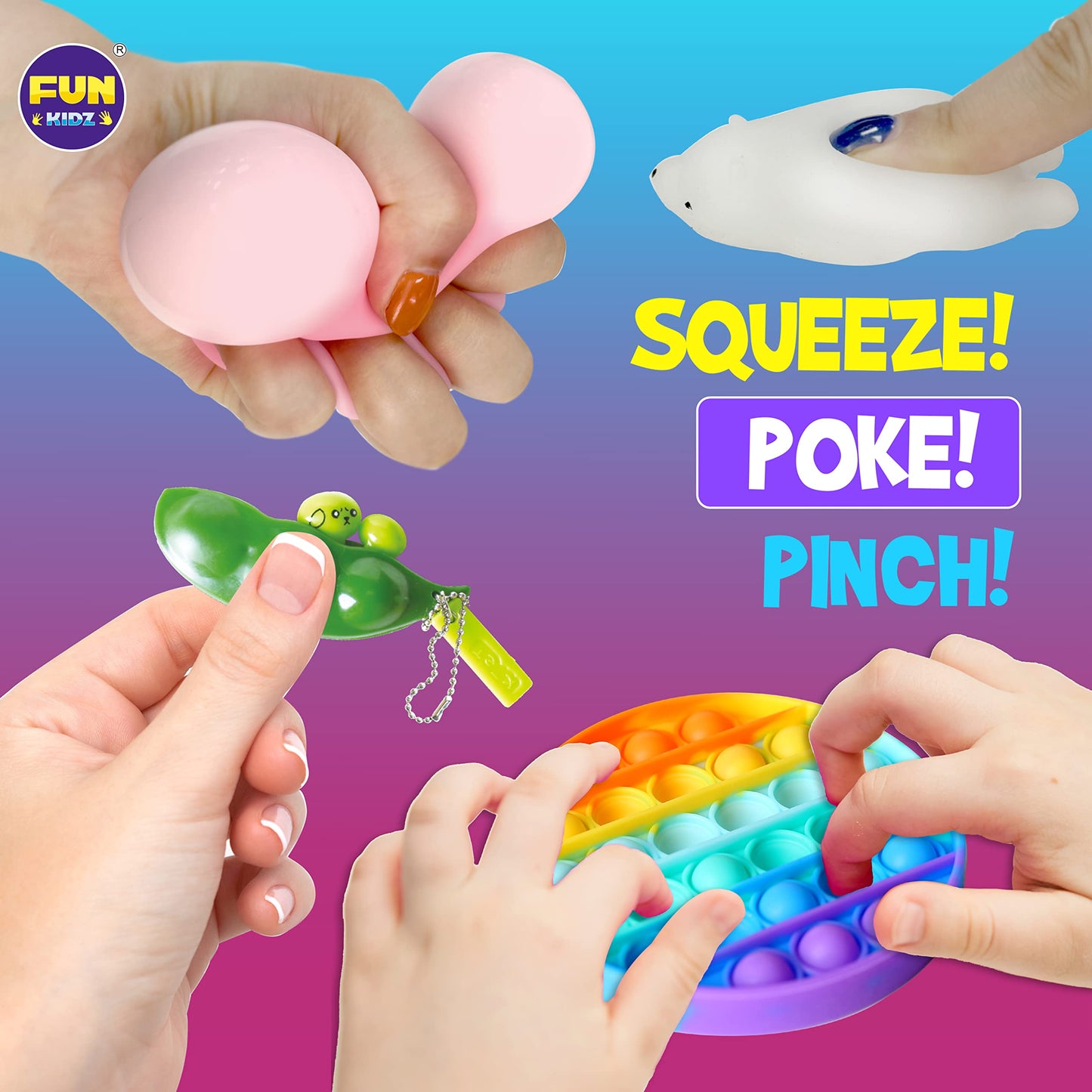 Fidget Pack Box For Boys Girls 4-12, Funkidz Fidget Toys For Kids 5-7 Autistic Sensory Mystery Birthday Gifts In Reusable Portable Treasure Box Nice Party Favors