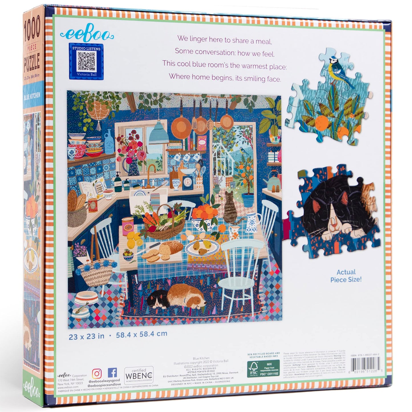 eeBoo 1000 Piece Blue Kitchen Puzzle, 23" x 23", Made with Recycled Board & Vegetable-Based Ink, Model PZTBUK