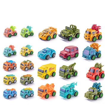 SeventhDuck Mini Cars 26PCS, Pull Back Racing Toy Car Set, Racing Toy Vehicles Mini City Cars with Roadblocks and Characters, Pa
