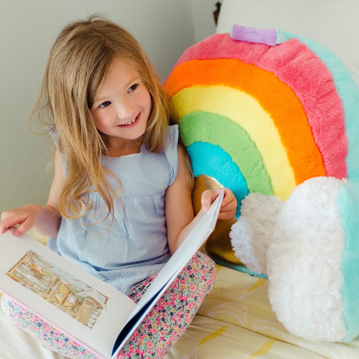 Soft Landing | Nesting Nooks | Soft And Cuddly Portable Back Rest And Reading Pillow With Storage Pocket - Rainbow