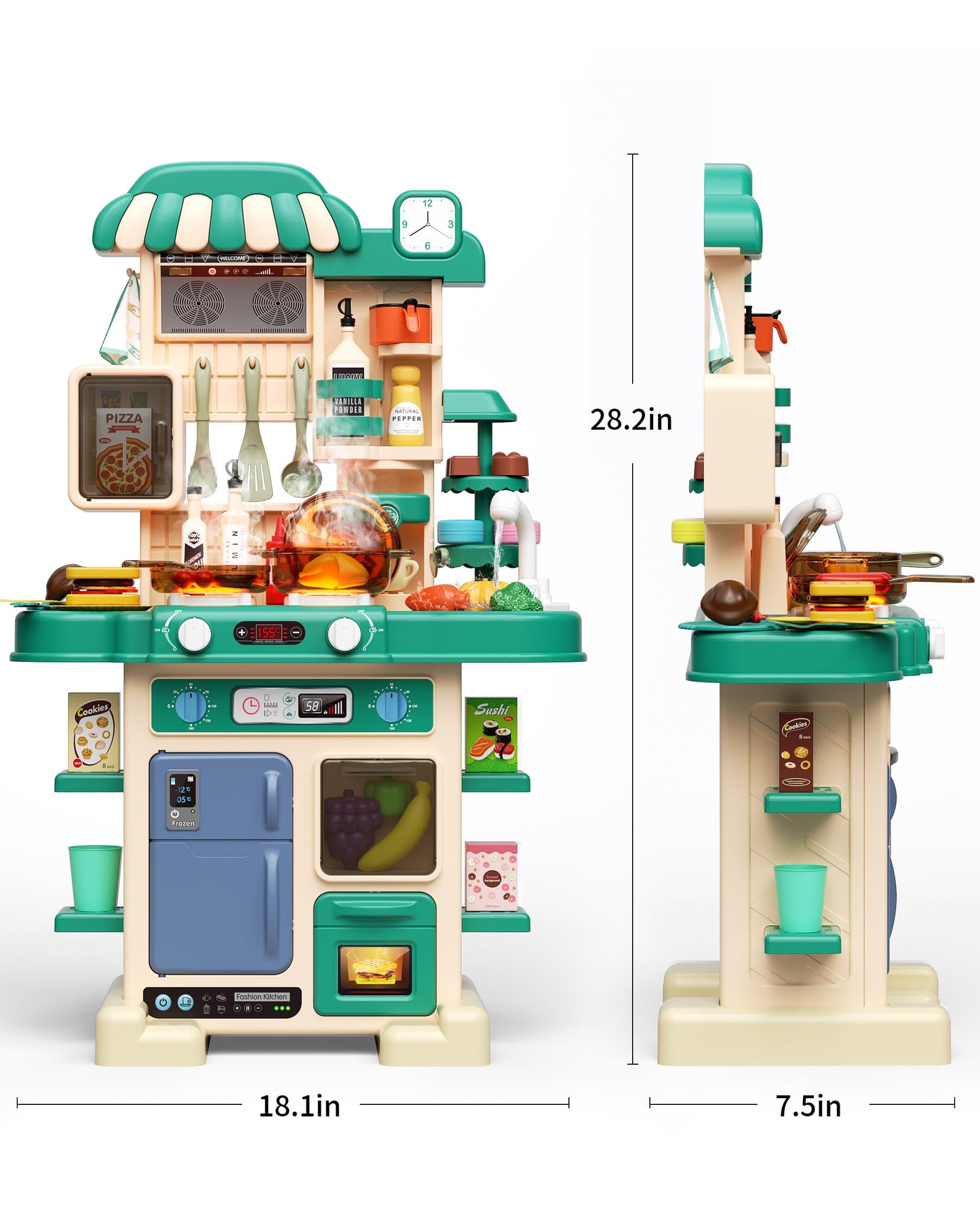 49Pcs Kitchen Playset for Boys & Girls, Kid Play Kitchen with Realistic Lights & Sounds, Spray Sink Toy Kitchen Accessories, Pre