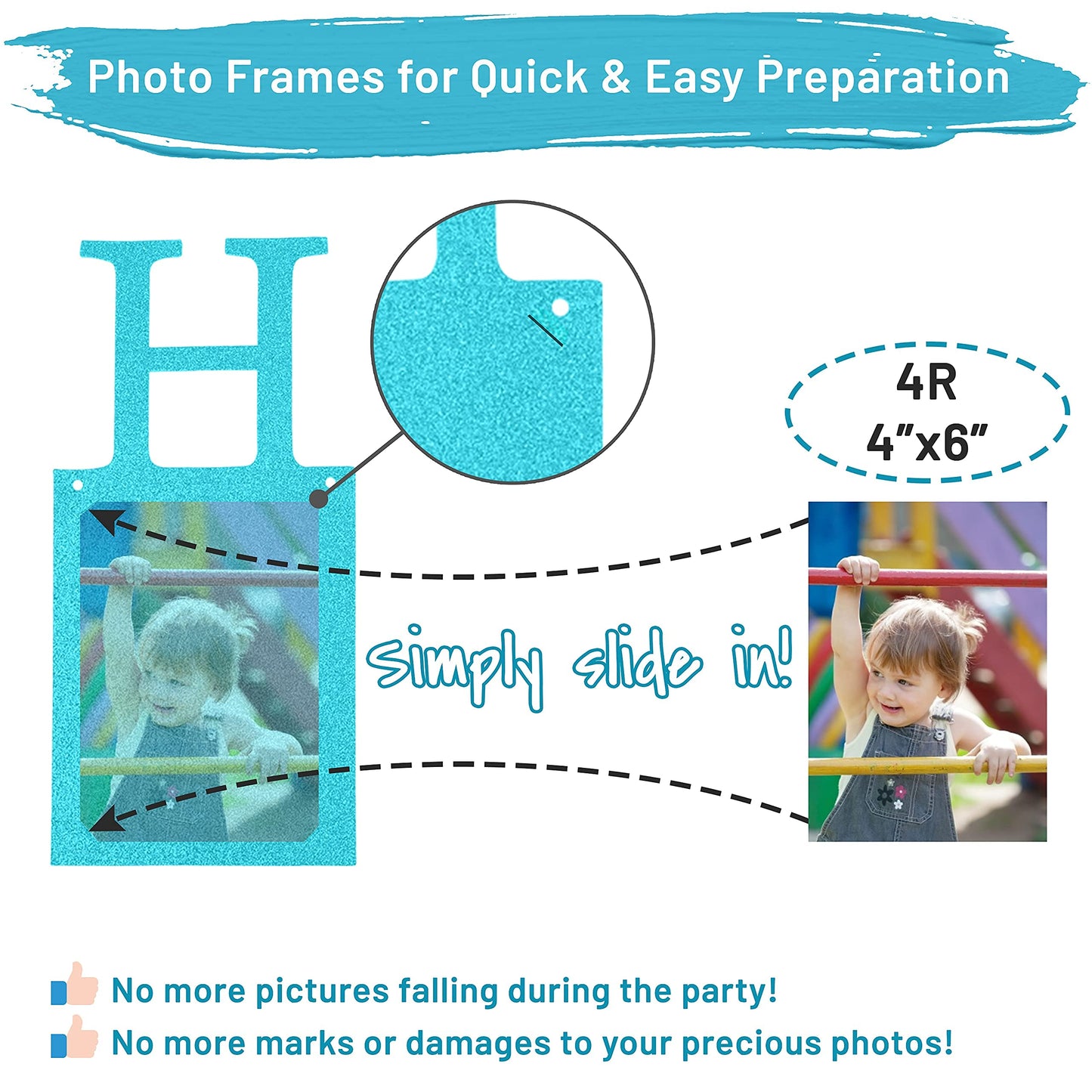 Sweet 16 Birthday Decorations Photo Banner In Blue Pre-Assembled - Sweet 16 Banner With Sixteen Photo Card Frames Party Supplies