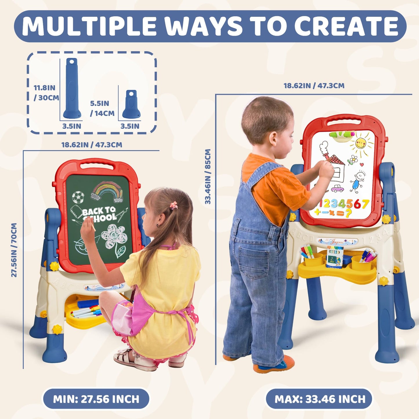 Joyooss Art Easel for Kids Adjustable Toddler Easel Stand for Painting, Magnetic Double Sided Drawing Dry Erase Board w Children