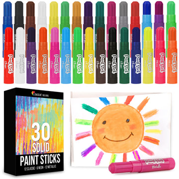 Tempera Paint for Kids and Toddlers - 30 Large Paint Sticks - Washable, Solid, Non Toxic, Mess free Paint Set - Arts and Crafts 