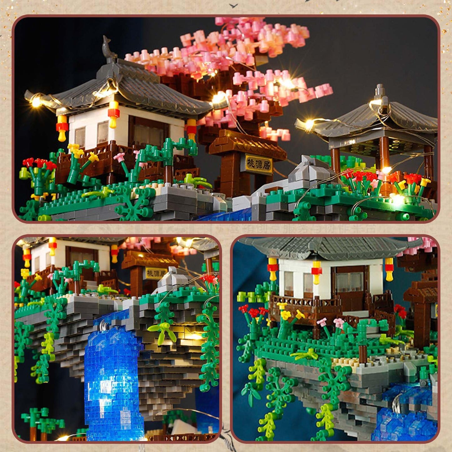 Vziimo Cherry Blossom Bonsai Tree Micro Building Block Set, Chinese Architecture Peach Blossom Pond Kits, Japanese Sakura Tree Toys For Adults Kids Age 14+ (2705Pieces)