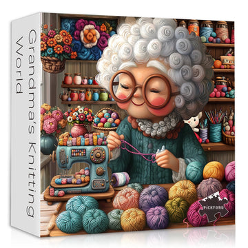 Sewing Machine 1000 Piece Puzzles for Adults,Funny Grandma Puzzle Floral Embroidery, Cozy Craft Room with Yarn Flowers Puzzle,PI
