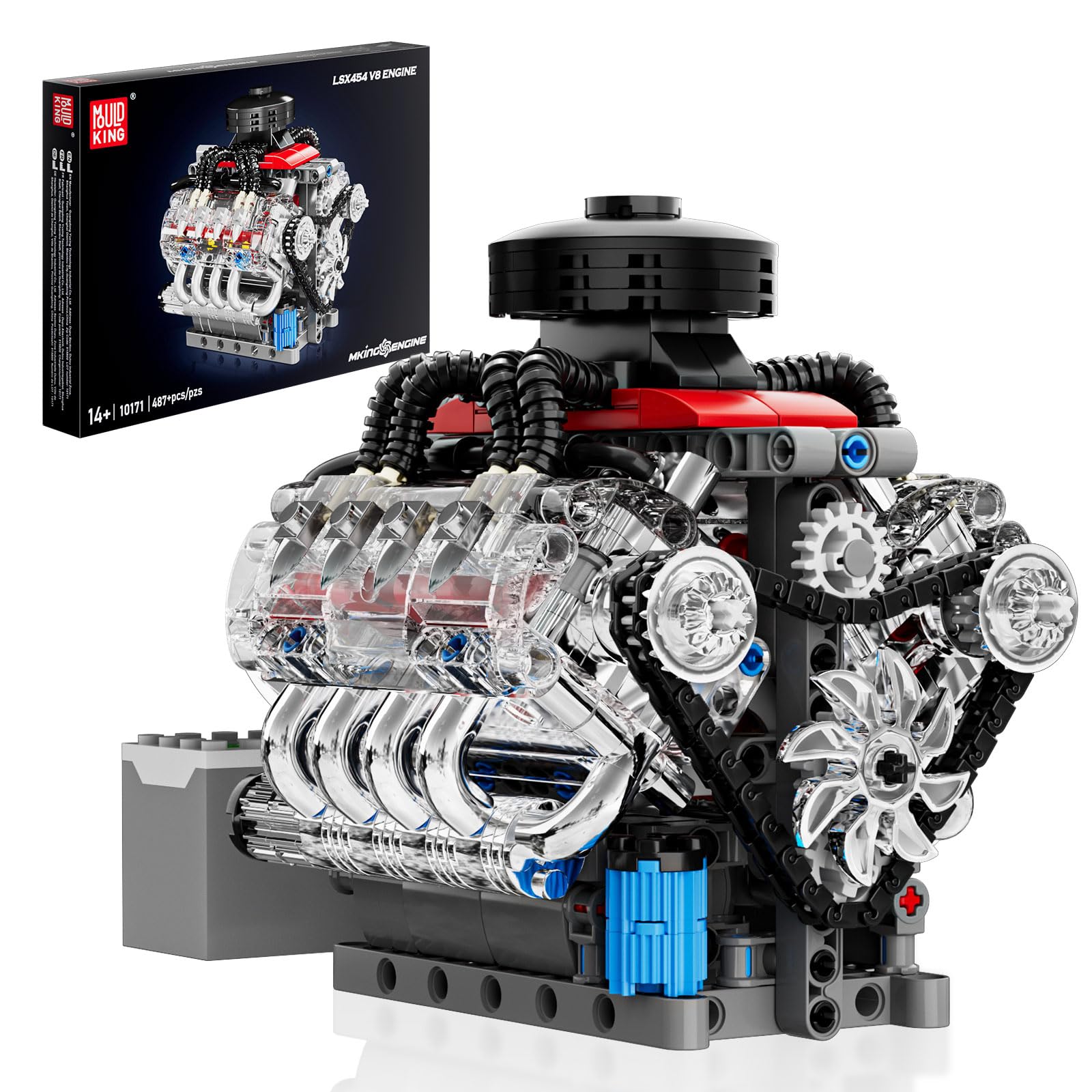 Mould King Mini V8 Engine Kits That Runs  Build Your Own Visible Car Motor  Physical Science Experiment Models for Teens  Best STEM Toy Gifts for Kids and mature-themed 10171 (487 Pcs)