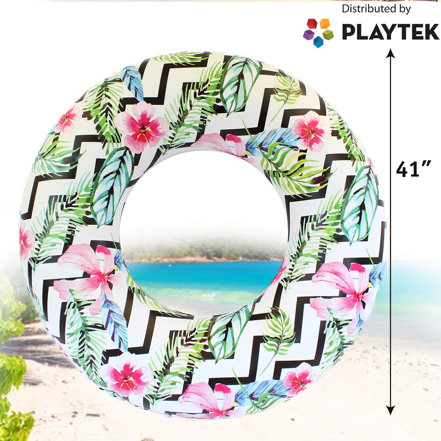 Playtek Toys Tropical Floral Print Tube Inflatable Pool Float, Round Tube (Pt8024)