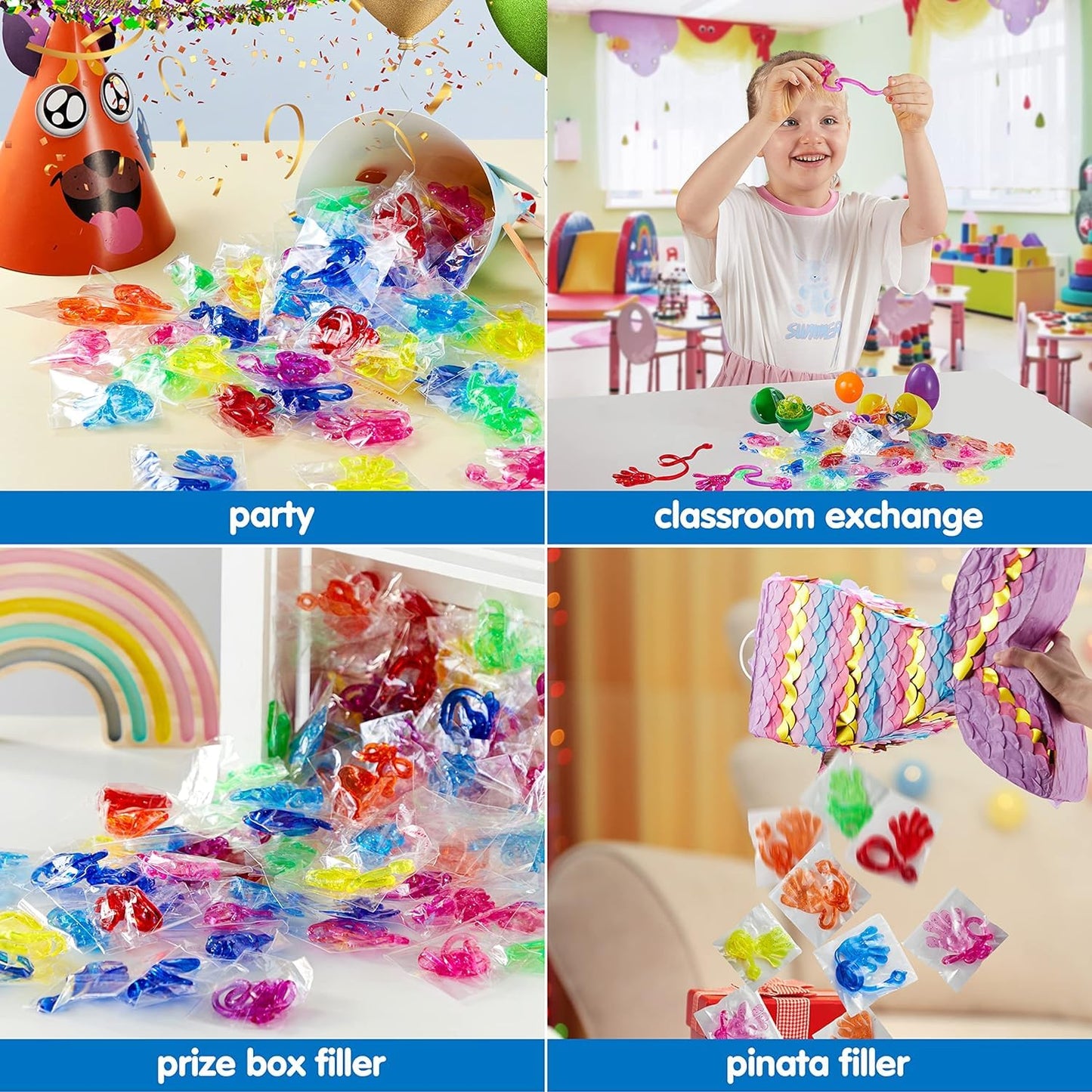 JOYIN 240 Pcs Glitter Sticky Hands Party Favors, Party Table Favors Set for Kids, Holiday Traditions, Classroom Treasure Box Car
