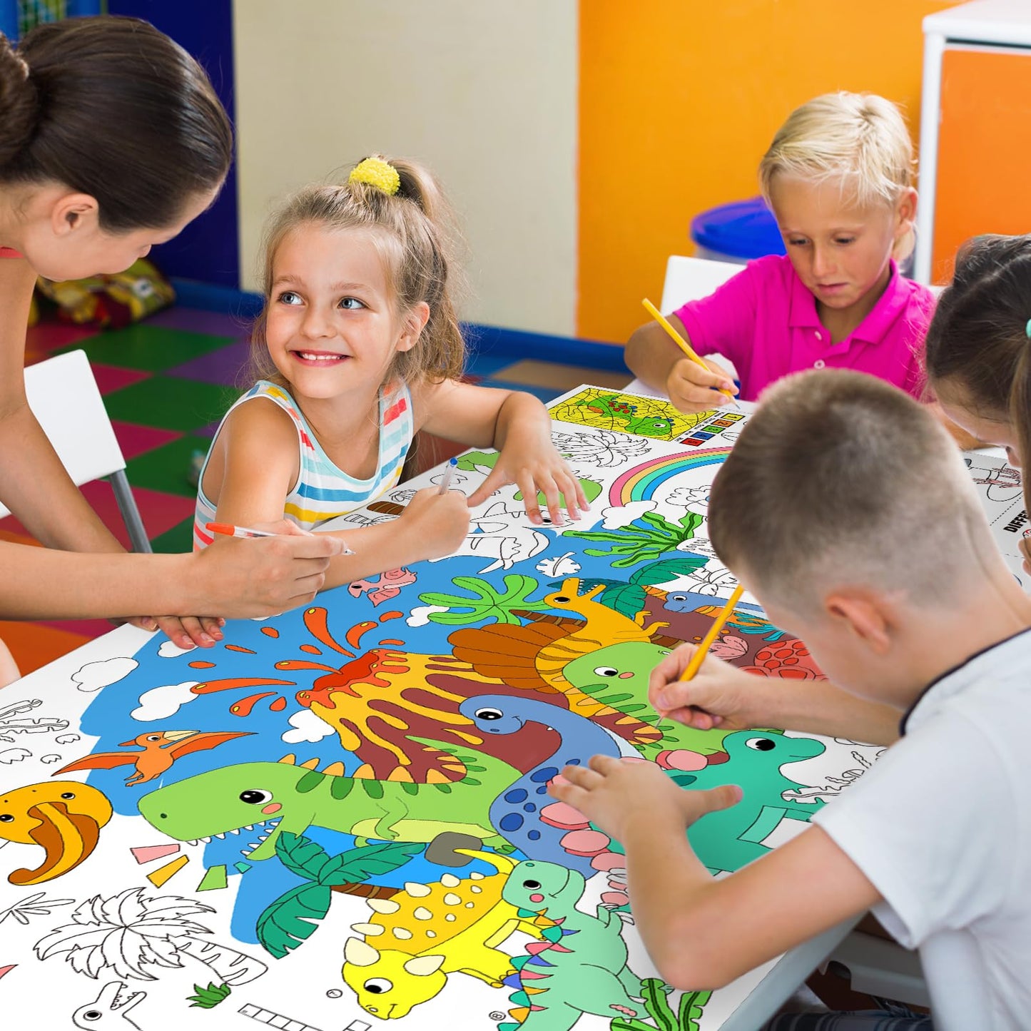 Gatherfun Dinosaur Party Giant Coloring Poster - 31.5X 72 Inches - Versatile Classroom Wall D  Cor & Birthday Activity - Dinosau