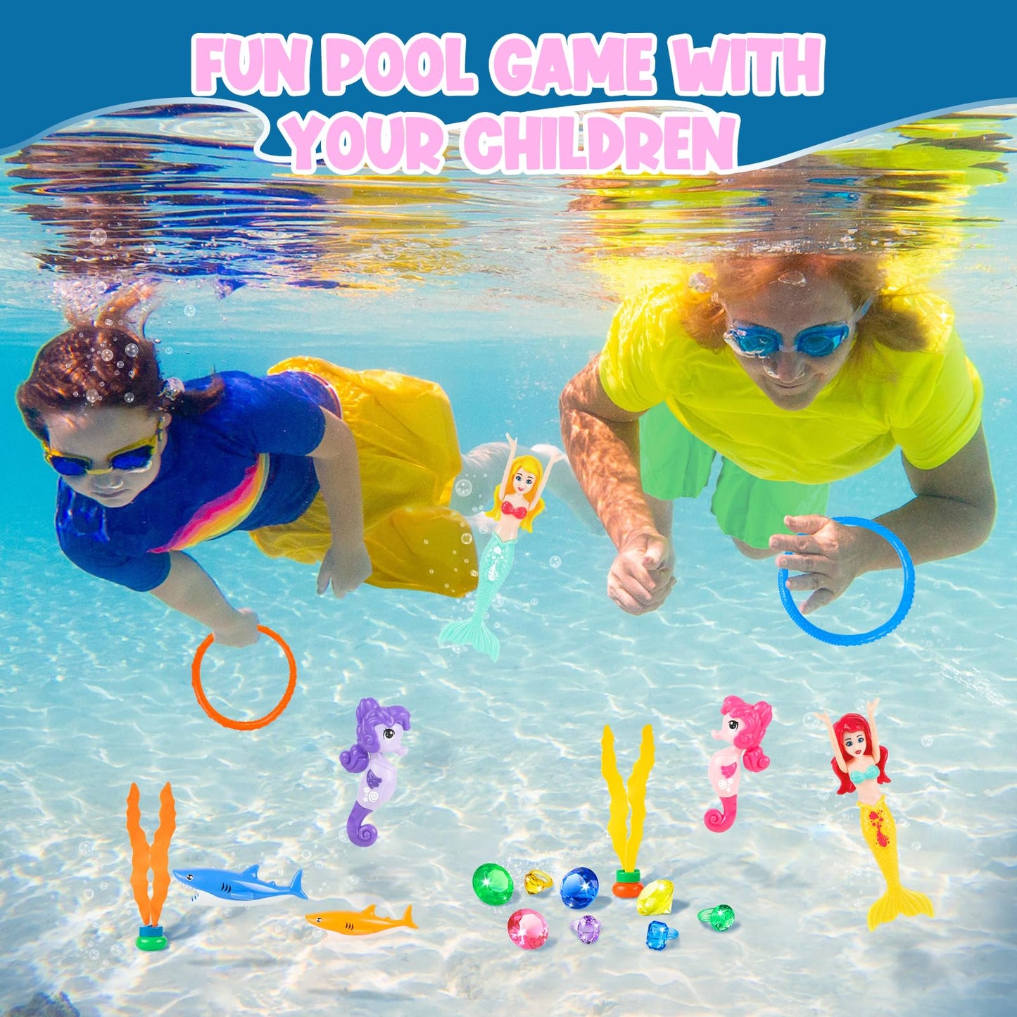 Huuidy Pool Diving Toys For Kids 4-12 Set, Mermaid Toys Dive Toy For Toddlers With Storage Bag, Diving Rings Gems For Pool Games