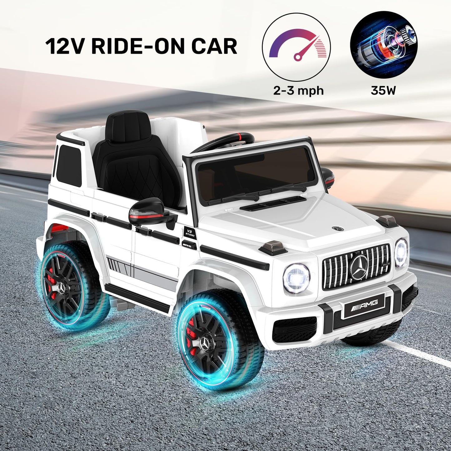 Anpabo Licensed Mercedes-Benz G63 Car For Kids, 12V Ride On Car W/Parent Remote Control, Led Headlights, Music Player & Horn, Soft Start, Low Battery Prompt, Kids Electric Vehicle, White