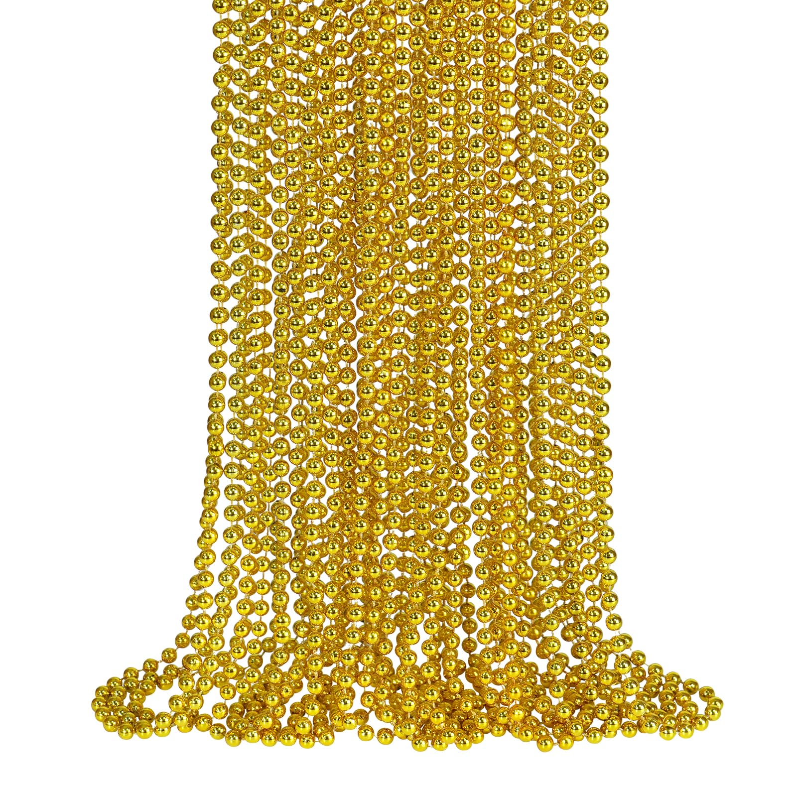SHAOQINLIN 24 Pcs 33 Inch 7 mm Metallic Gold Bead Necklaces, Gold Mardi Gras Beads Necklace Party Beads Necklace Round Beaded Ne