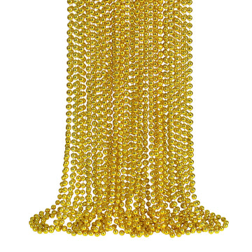 SHAOQINLIN 24 Pcs 33 Inch 7 mm Metallic Gold Bead Necklaces, Gold Mardi Gras Beads Necklace Party Beads Necklace Round Beaded Ne