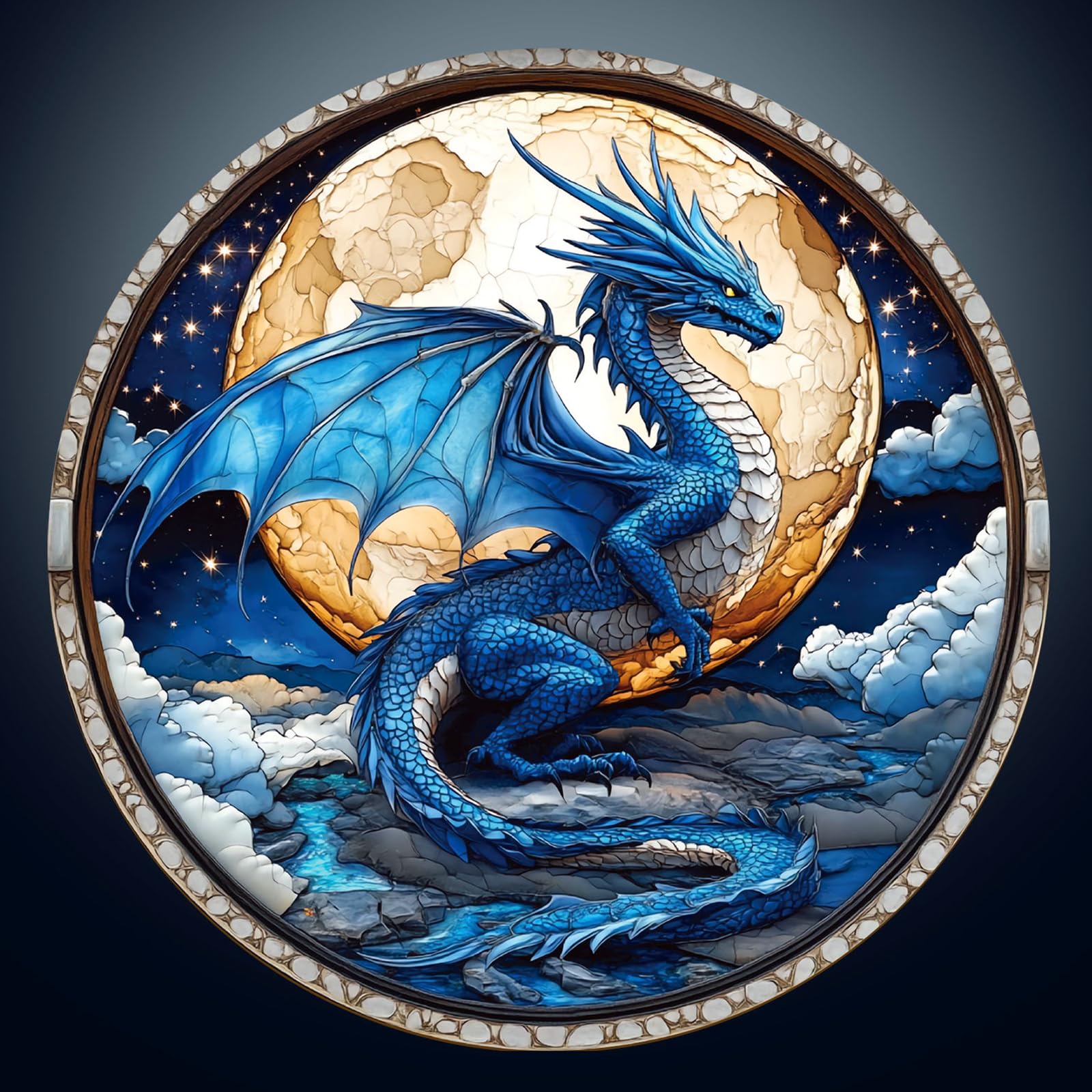 Wooden Puzzles for mature-themeds  Unique Animal Shaped Moonlit Blue Dragon mature-themed Puzzle  3D Vision Wooden Jigsaw Puzzles mature-themed  Challenging Creative Gifts Family Games 13.4 * 13.4in 300pcs