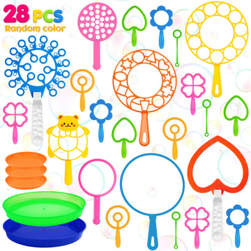 28 Pcs Bubble Wands Set, Big Bubble Wand Toys Set With Tray, Bulk Funny Bubble Making Toys For Kids Summer Outdoor Giant Bubble Toys Gifts Birthday Games